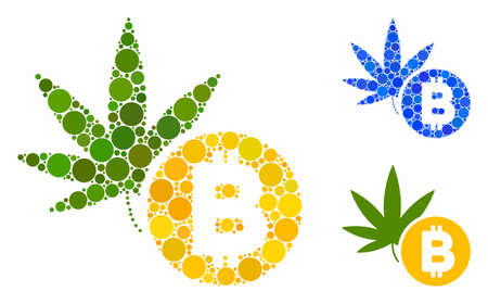 Cannabis Bitcoin composition of round dots in variable sizes and color hues, based on cannabis Bitcoin icon. Vector round dots are combined into blue illustration.のイラスト素材