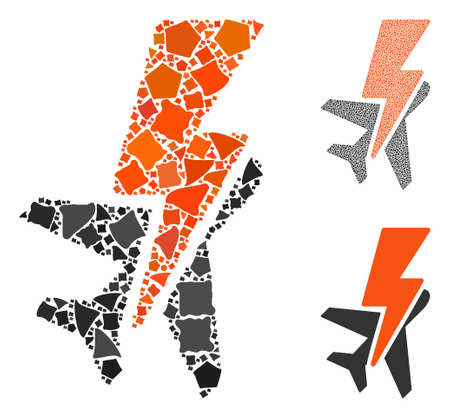 Airplane shock mosaic of tuberous elements in different sizes and color tinges, based on airplane shock icon. Vector tuberous elements are grouped into collage.のイラスト素材