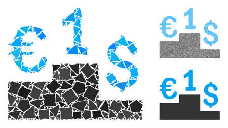 Currency competition mosaic of ragged parts in different sizes and color tones, based on currency competition icon. Vector humpy items are united into collage.のイラスト素材