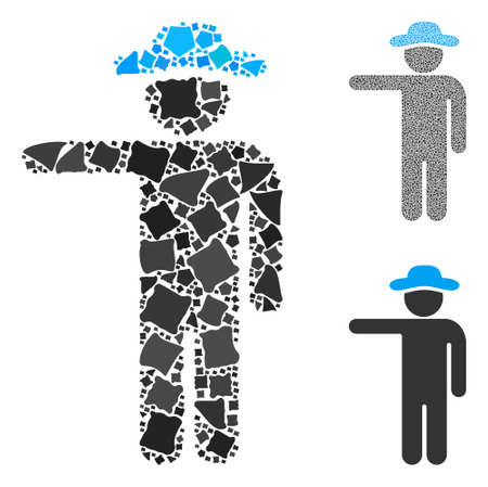 Gentleman show composition of abrupt parts in various sizes and color hues, based on gentleman show icon. Vector tremulant parts are united into collage.のイラスト素材