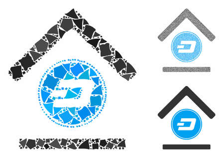Dash bank composition of unequal items in different sizes and color tints, based on Dash bank icon. Vector trembly elements are organized into composition. Dash bank icons collage with dotted pattern.のイラスト素材