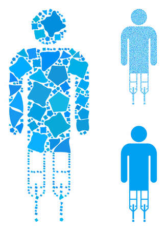 Man crutches composition of raggy items in different sizes and color hues, based on man crutches icon. Vector unequal items are organized into collage. Man crutches icons collage with dotted pattern.のイラスト素材
