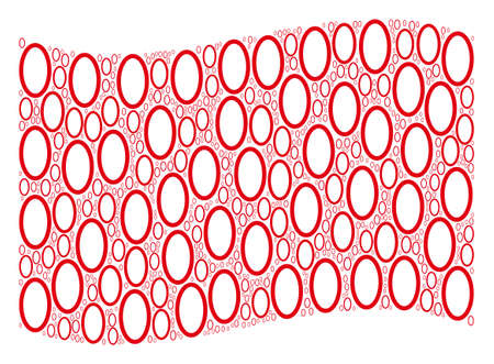 Waving red flag collage. Vector contour ellipse design elements are grouped into conceptual red waving flag illustration. Patriotic illustration done of flat contour ellipse design elements.のイラスト素材