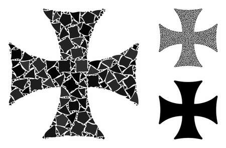 Maltese cross composition of joggly items in variable sizes and color tinges, based on Maltese cross icon. Vector ragged pieces are composed into collage.のイラスト素材