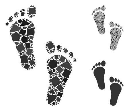 Human steps mosaic of tuberous items in various sizes and color tints, based on human steps icon. Vector inequal items are composed into mosaic. Human steps icons collage with dotted pattern.のイラスト素材