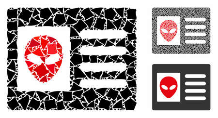 Alien account card mosaic of trembly pieces in variable sizes and color tones, based on alien account card icon. Vector trembly pieces are united into illustration.のイラスト素材