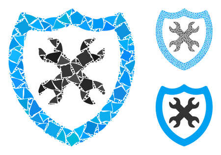 Security configuration mosaic of unequal parts in variable sizes and color tinges, based on security configuration icon. Vector unequal items are united into mosaic.のイラスト素材