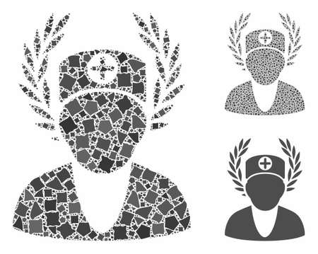 Doctor laurel wreath composition of trembly pieces in variable sizes and color tinges, based on doctor laurel wreath icon. Vector uneven elements are combined into composition.のイラスト素材