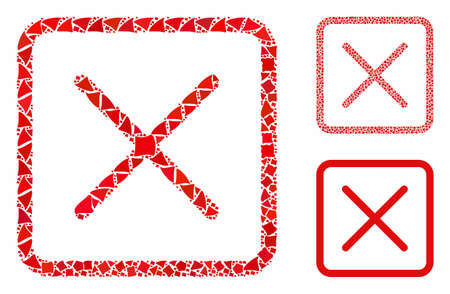 Close composition of pieces in variable sizes and color tones, based on close icon. Vector items are organized into mosaic. Close icons collage with dotted pattern.のイラスト素材