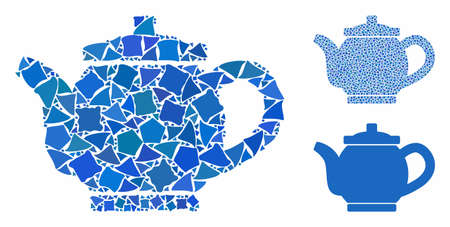 Kettle composition of joggly pieces in variable sizes and color hues, based on kettle icon. Vector joggly elements are composed into composition. Kettle icons collage with dotted pattern.のイラスト素材