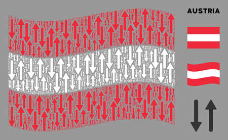 Waving Austrian state flag. Vector exchange arrows elements are united into geometric Austrian flag collage. Patriotic collage constructed of flat exchange arrows icons.のイラスト素材