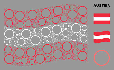 Waving Austrian official flag. Vector pharmacy elements are grouped into conceptual Austrian flag abstraction. Patriotic composition composed of flat pharmacy elements.のイラスト素材