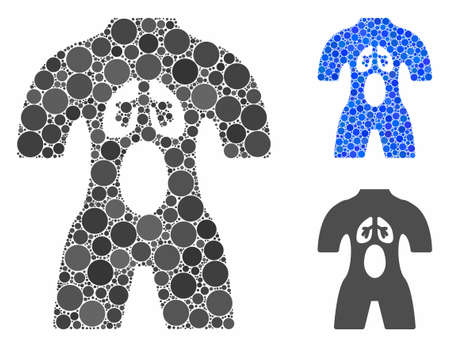 Man anatomy mosaic of filled circles in variable sizes and color hues, based on man anatomy icon. Vector filled circles are composed into blue mosaic.のイラスト素材