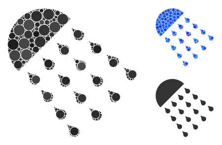 Spray stream mosaic of circle elements in various sizes and shades, based on spray stream icon. Vector circle elements are combined into blue mosaic.のイラスト素材