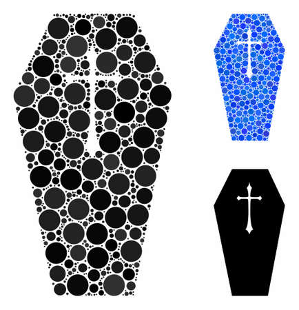 Christian coffin composition of spheric dots in various sizes and shades, based on christian coffin icon. Vector small circles are combined into blue composition.のイラスト素材