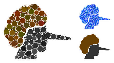Lier mosaic of spheric dots in different sizes and color tints, based on lier icon. Vector round dots are united into blue mosaic. Dotted lier icon in usual and blue versions.のイラスト素材