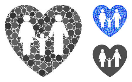 Family love heart mosaic of small circles in various sizes and color tones, based on family love heart icon. Vector small circles are combined into blue mosaic.のイラスト素材