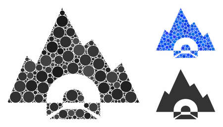 Mountain tunnel composition of small circles in various sizes and color tones, based on mountain tunnel icon. Vector filled circles are combined into blue mosaic.のイラスト素材