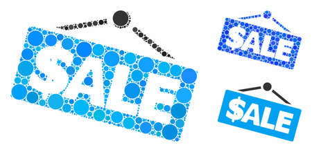 Sale signboard composition of small circles in different sizes and color tones, based on sale signboard icon. Vector small circles are composed into blue illustration.のイラスト素材