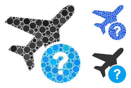 Airplane status mosaic of circle elements in variable sizes and color hues, based on airplane status icon. Vector small circles are organized into blue mosaic.のイラスト素材
