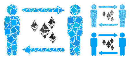 People exchange Ethereum crystals mosaic of uneven items in various sizes and shades, based on people exchange Ethereum crystals icon. Vector uneven pieces are combined into mosaic.のイラスト素材