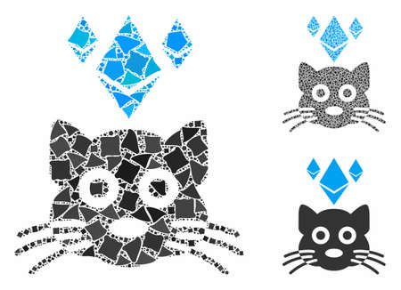 Ethereum crypto kitty composition of unequal elements in different sizes and shades, based on Ethereum crypto kitty icon. Vector tremulant elements are composed into collage.のイラスト素材