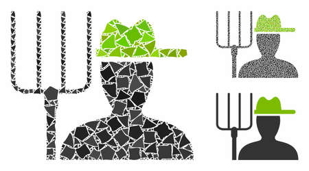 Farmer with pitchfork mosaic of humpy elements in different sizes and shades, based on farmer with pitchfork icon. Vector ragged elements are organized into mosaic.のイラスト素材