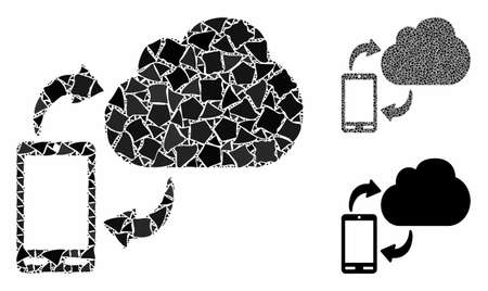 Sync phone-cloud mosaic of inequal parts in variable sizes and color hues, based on sync phone-cloud icon. Vector uneven parts are combined into collage.のイラスト素材