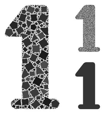 Digit one mosaic of bumpy elements in various sizes and shades, based on digit one icon. Vector unequal elements are organized into collage. Digit one icons collage with dotted pattern.のイラスト素材