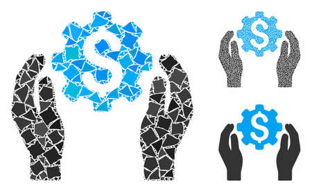 Financial insurance options mosaic of irregular pieces in different sizes and color tints, based on financial insurance options icon. Vector trembly dots are composed into mosaic.のイラスト素材