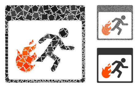 Fire evacuation man calendar page mosaic of bumpy pieces in different sizes and shades, based on fire evacuation man calendar page icon. tremulant pieces are organized into mosaic.のイラスト素材