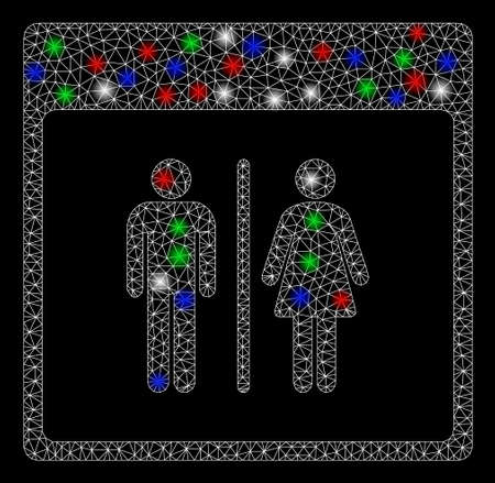 Bright mesh toilet persons calendar page with glare effect. White wire frame polygonal network in vector format on a black background. Abstract 2d mesh designed with polygonal grid, round dots,のイラスト素材