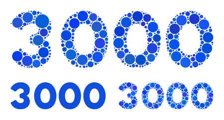 3000 digits text composition of filled circles in various sizes and color hues, based on 3000 digits text icon. Vector filled circles are composed into blue illustration.のイラスト素材