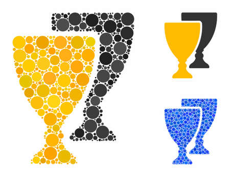 Award cups composition of filled circles in variable sizes and shades, based on award cups icon. Vector filled circles are grouped into blue mosaic. Dotted award cups icon in usual and blue versions.のイラスト素材