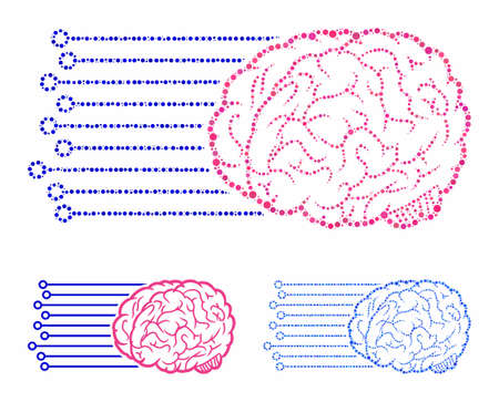 Brain connections mosaic of filled circles in different sizes and color tones, based on brain...