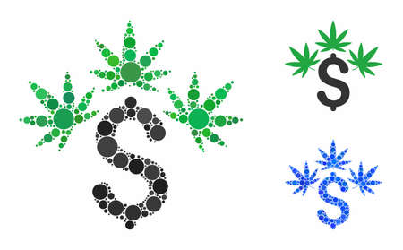 Cannabis business mosaic of filled circles in variable sizes and color tones, based on cannabis business icon. Vector filled circles are organized into blue mosaic.のイラスト素材