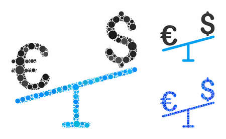Euro Dollar swing mosaic of small circles in different sizes and color tones, based on Euro Dollar swing icon. Vector small circles are combined into blue mosaic.のイラスト素材