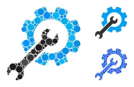 Setup tools composition of filled circles in various sizes and color hues, based on setup tools icon. Vector filled circles are composed into blue illustration.のイラスト素材