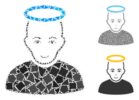 Holy man composition of humpy items in variable sizes and color tints, based on holy man icon. Vector ragged items are combined into collage. Holy man icons collage with dotted pattern.のイラスト素材