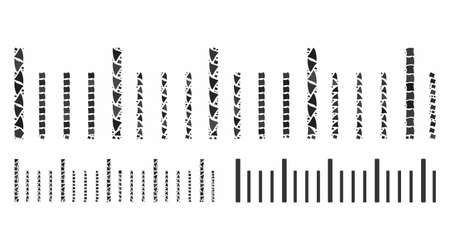 Ruler graduation composition of ragged parts in different sizes and color tones, based on ruler graduation icon. Vector humpy parts are united into collage.のイラスト素材