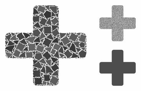 Medical cross mosaic of tuberous pieces in variable sizes and color tints, based on medical cross icon. Vector tuberous elements are composed into mosaic.のイラスト素材