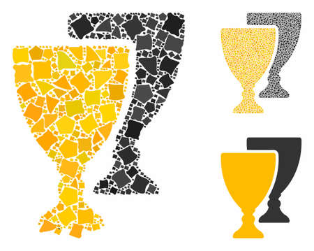 Award cups mosaic of inequal elements in variable sizes and color tones, based on award cups icon. Vector rough pieces are combined into mosaic. Award cups icons collage with dotted pattern.のイラスト素材