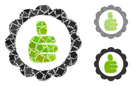 Good mark mosaic of humpy items in various sizes and color hues, based on good mark icon. Vector bumpy items are organized into collage. Good mark icons collage with dotted pattern.のイラスト素材