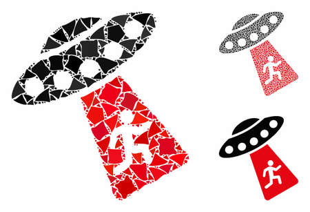 Human abduction UFO mosaic of raggy parts in various sizes and color tints, based on human abduction UFO icon. Vector ragged parts are organized into illustration.のイラスト素材
