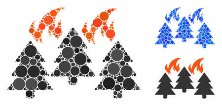 Forest fire disaster composition of circle elements in different sizes and color tones, based on forest fire disaster icon. Vector circle elements are combined into blue composition.のイラスト素材