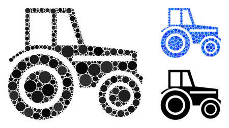 Wheeled tractor composition of circle elements in different sizes and color tinges, based on wheeled tractor icon. Vector circle elements are grouped into blue illustration.のイラスト素材