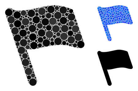 Flag mosaic of round dots in different sizes and shades, based on flag icon. Vector round dots are combined into blue mosaic. Dotted flag icon in usual and blue versions.のイラスト素材