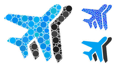 Airlines composition of filled circles in various sizes and color tones, based on airlines icon. Vector small circles are composed into blue composition.のイラスト素材