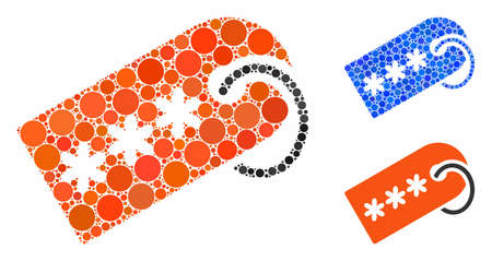 Secret tag composition of filled circles in variable sizes and color tinges, based on secret tag icon. Vector filled circles are united into blue mosaic.のイラスト素材