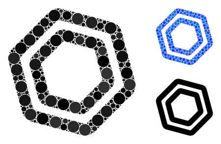 Screw nut mosaic of round dots in variable sizes and color tints, based on screw nut icon. Vector...
